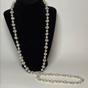 Long Single Strand of Ivory Faux Pearl and Seed Bead Beaded Necklace 36”